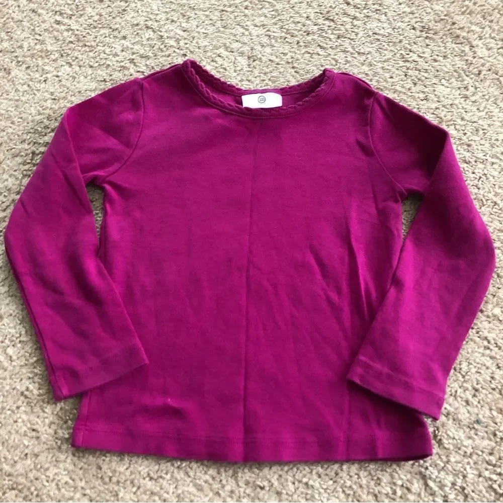 Hanna‎ Andersson Pima Cotton Tee Girls 4 Purple Long Sleeve Crewneck